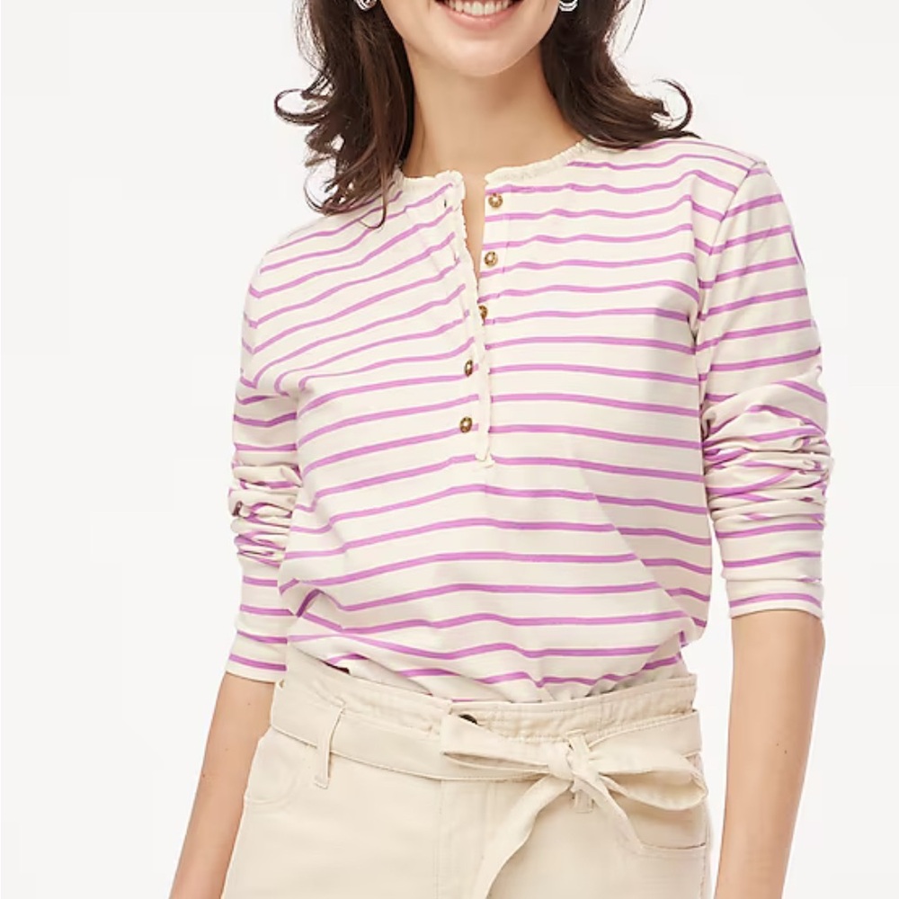 Striped Ruffle Collar Henley xxl J Crew